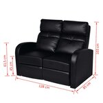 vidaXL Fauteuil inclinable à LED à 2 places cuir artificiel noir
