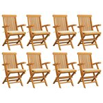 vidaXL Chaises de jardin avec coussins crème lot de 8 Bois teck massif