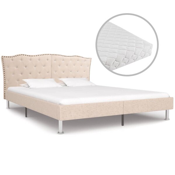 vidaXL Lit avec matelas Beige Tissu 160x200 cm