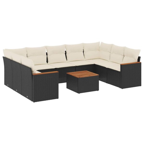 vidaXL Salon de jardin 10 Pièces avec coussins noir résine tressée