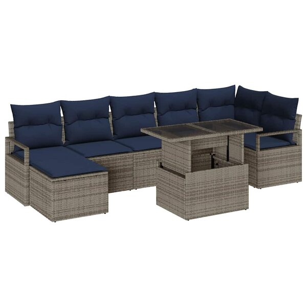 vidaXL Ensemble de canapé de jardin 8 Pièces Gris et bleu marine