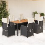 vidaXL Ensemble à manger de jardin coussins 7Pièces Noir Résine tressée