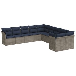 vidaXL Salon de jardin 10 Pièces avec coussins gris résine tressée