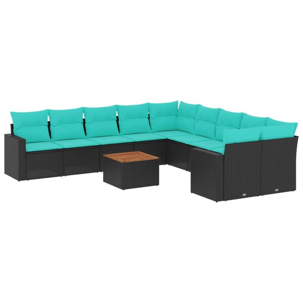 vidaXL Salon de jardin 11 Pièces avec coussins noir résine tressée