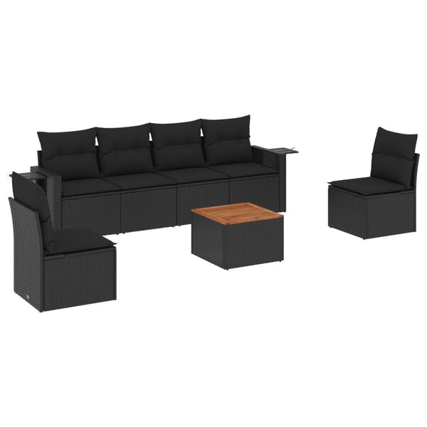 vidaXL Salon de jardin 7 Pièces avec coussins noir résine tressée
