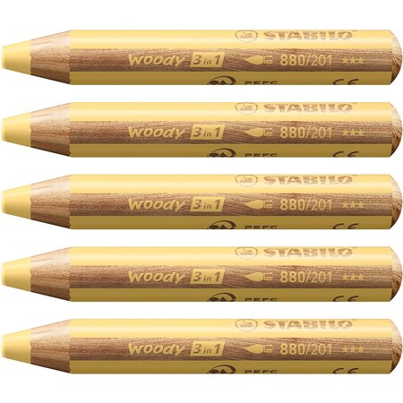 Crayon multi-talents woody 3en1  rond  jaune pastel x 5 stabilo