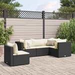 vidaXL Salon de jardin 5 Pièces avec coussins Noir Résine tressée