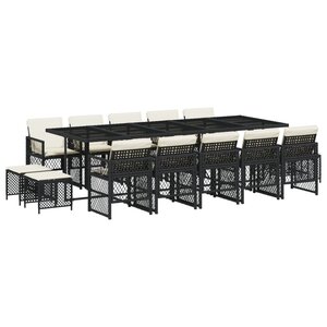 vidaXL Ensemble à manger de jardin 15 Pièces coussins noir résine tressée