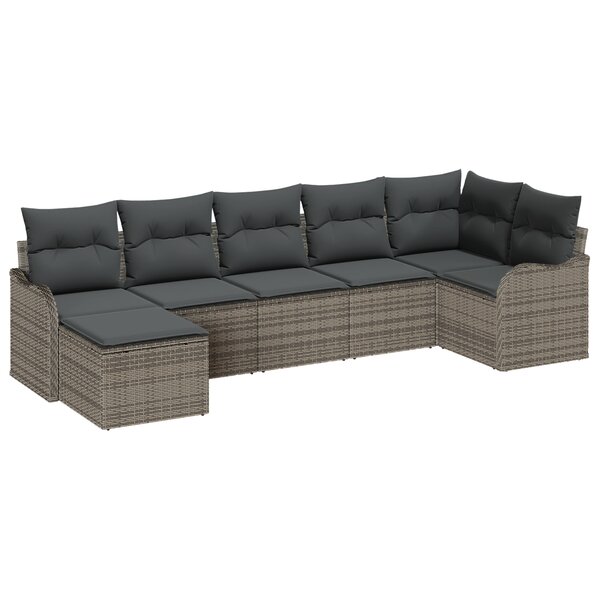 vidaXL Ensemble de Canapé de Jardin 7 Pièces avec Coussins en Rattan Poly Gris