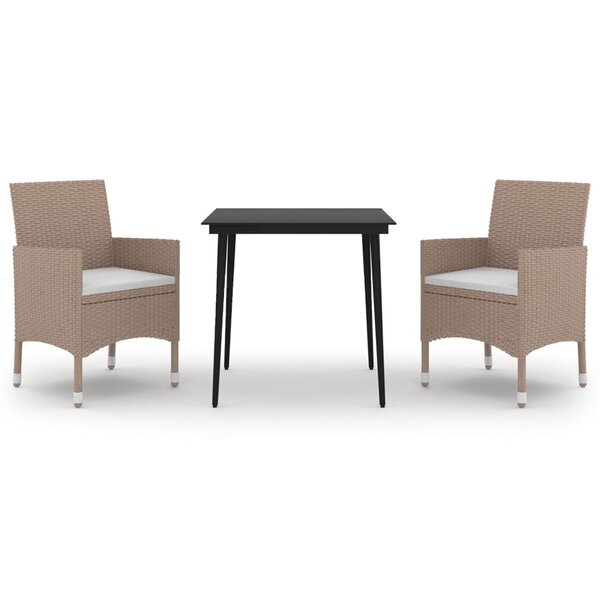 vidaXL Ensemble à manger de jardin coussins 3 Pièces Résine tressée Verre