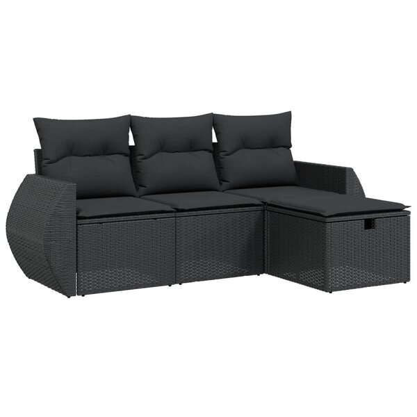 vidaXL Salon de jardin 4 Pièces avec coussins noir résine tressée