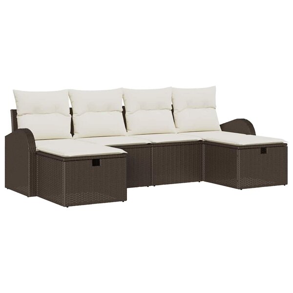 vidaXL Ensemble de canapé de jardin avec coussin 6 Pièces Marron et crème