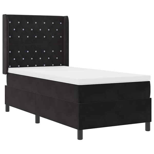 vidaXL Lit à Ressorts avec Matelas LED Argyle Noir 90 x 200 cm Velours