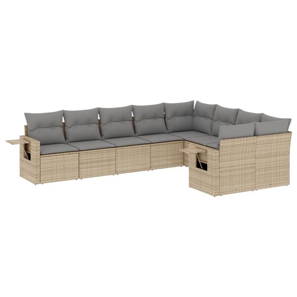 vidaXL Salon de jardin avec coussins 9 Pièces beige résine tressée