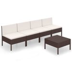 vidaXL Salon de jardin 5 Pièces avec coussins résine tressée marron