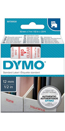 DYMO LabelManager cassette ruban D1 12mm x 7m Rouge/Transparent (compatible avec les LabelManager et les LabelWriter Duo)