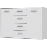 Buffet bas - Blanc mat - 2 portes + 4 tiroirs - PILVI - L 122,6 x P 34,2 x H 81,1 cm