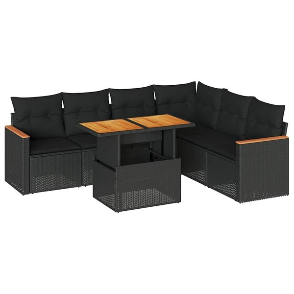 vidaXL Salon de jardin avec coussins 7 Pièces noir résine tressée acacia