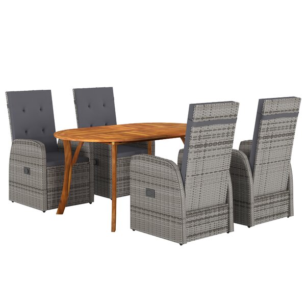 vidaXL Ensemble de salle à manger de jardin de 5 pièces avec coussins gris en poly rattan d'acacia