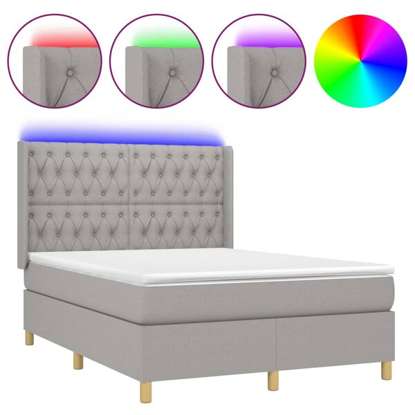 vidaXL Sommier à lattes de lit matelas LED Gris clair 140x200 cm Tissu