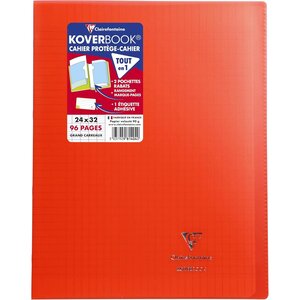 Cahier Protège-cahier Koverbook Piqué Polypro 24x32 cm 96p séyès Rouge Translucide CLAIREFONTAINE