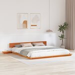vidaXL Cadre de lit au sol avec tables de nuit marron cire 200x200cm en bois massif