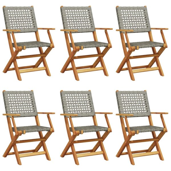 vidaXL Chaises de jardin pliantes lot de 6 gris poly rotin bois massif
