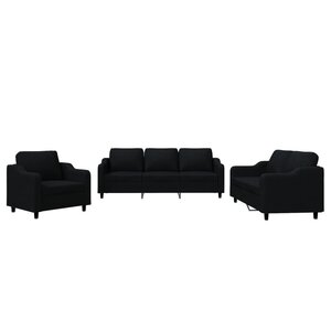 vidaXL Ensemble de canapés 3 Pièces avec coussins Noir Tissu