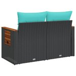 vidaXL Canapé de jardin avec coussins 2 places en résine tressée noire