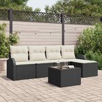 vidaXL Ensemble de canapé de jardin avec coussin 6 Pièces Noir Poly rotin
