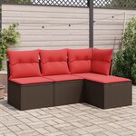 vidaXL Salon de jardin 4 Pièces avec coussins marron résine tressée