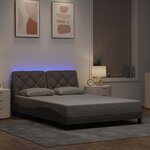 vidaXL Cadre de lit avec LED sans matelas taupe 140x200 cm tissu