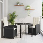 vidaXL Ensemble de salle à manger pour jardin 3 Pièces Noir polyrotin