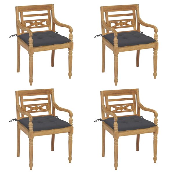 vidaXL Chaises Batavia avec coussins 4 Pièces Bois de teck solide