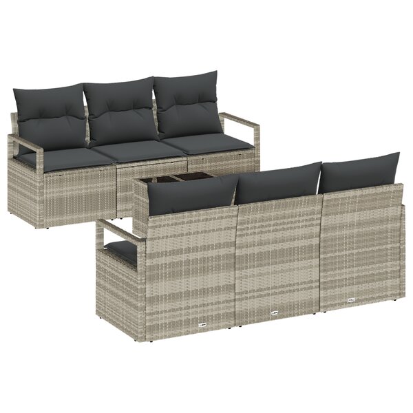 vidaXL Ensemble de canapé de jardin 7 pièces avec coussins en rotin synthétique gris clair