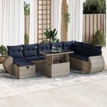 vidaXL Salon de jardin avec coussins 9Pièces marron résine tressée acacia
