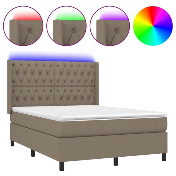 vidaXL Sommier à lattes de lit matelas et LED Taupe 140x190 cm Tissu