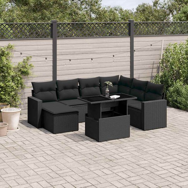vidaXL Salon de jardin 8 Pièces avec coussins noir résine tressée