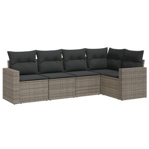 vidaXL Salon de jardin 5 Pièces avec coussins gris résine tressée