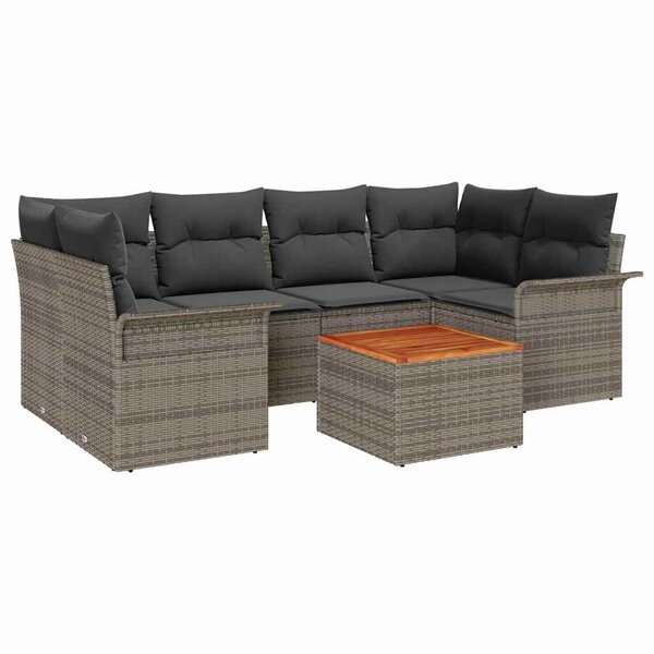 vidaXL Ensemble de canapé de jardin 7 Pièces Gris Poly rotin