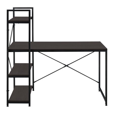 Bureau avec étagères poste de travail table de bureau panneau de fibre de bois mélaminé et métal 122 x 120 x 64 cm noyer et noir