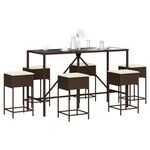 vidaXL Ensemble de bar de jardin avec coussins 7 Pièces marron poly rotin