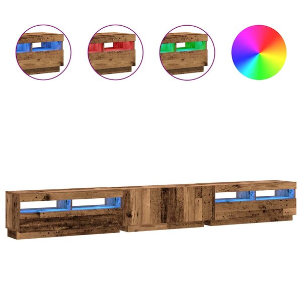 vidaXL Meuble TV avec lumières LED vieux bois bois d'ingénierie