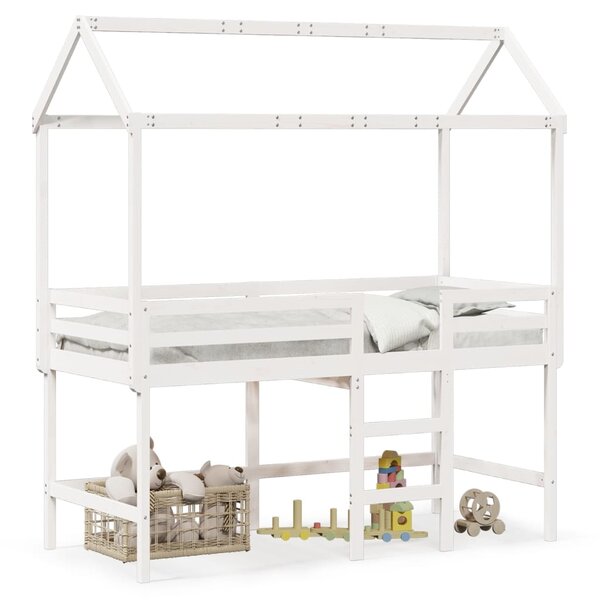 vidaXL Lit superposé avec échelle et toit sans matelas blanc 90x200 cm