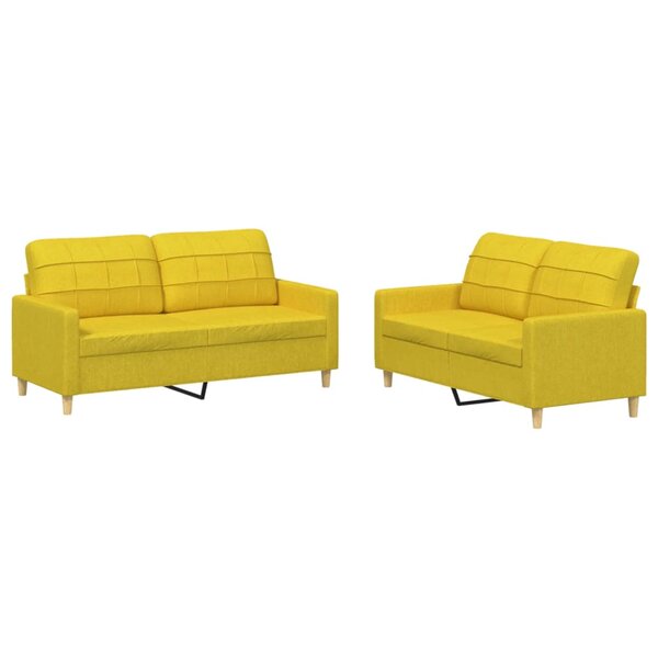 vidaXL Ensemble de canapés 2 Pièces avec coussins Jaune clair Tissu
