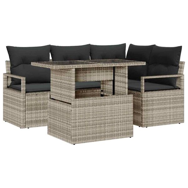 vidaXL Ensemble de canapé de jardin 5 Pièces Gris clair Poly rotin