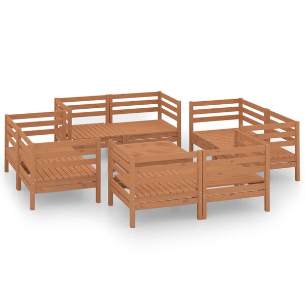 vidaXL Salon de jardin 9 Pièces Marron miel Bois de pin massif