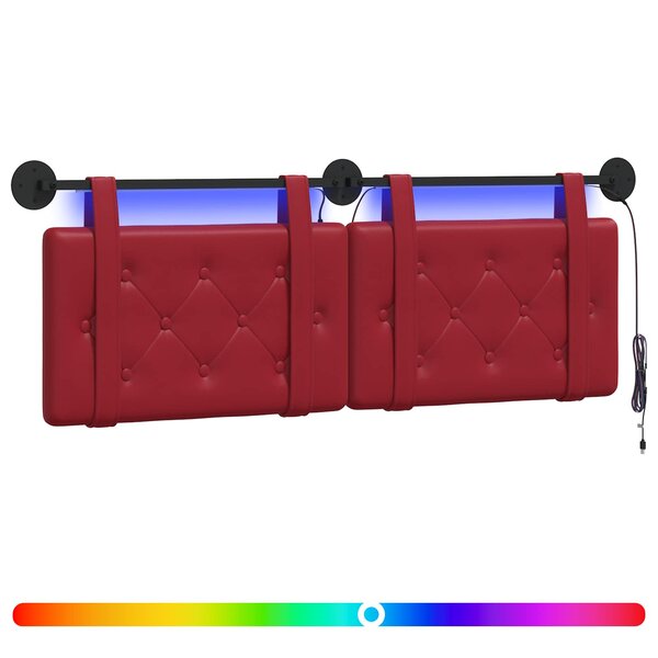 vidaXL Tête de lit suspendue Avec lumière LED Bordeaux Simili cuir