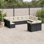 vidaXL Salon de jardin 12 Pièces avec coussins noir résine tressée