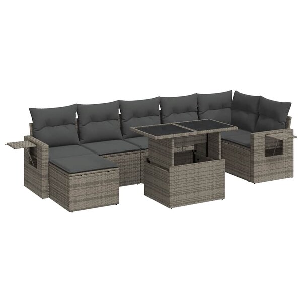 vidaXL Salon de jardin 8 Pièces avec coussins gris résine tressée